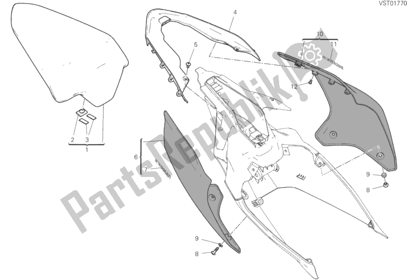 All parts for the Seat Biposto of the Ducati Superbike Panigale V4 S USA 1100 2019